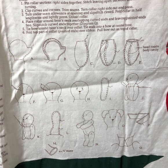 Vintage Red Poinsettia Teddy Bear panel Cranston Print Works Co sewing kit - Picture 6 of 8